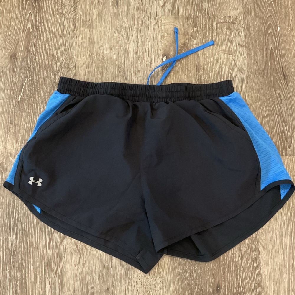 Under Armour Black Blue Athletic Running Shorts Lined 3” Inseam Women’s S